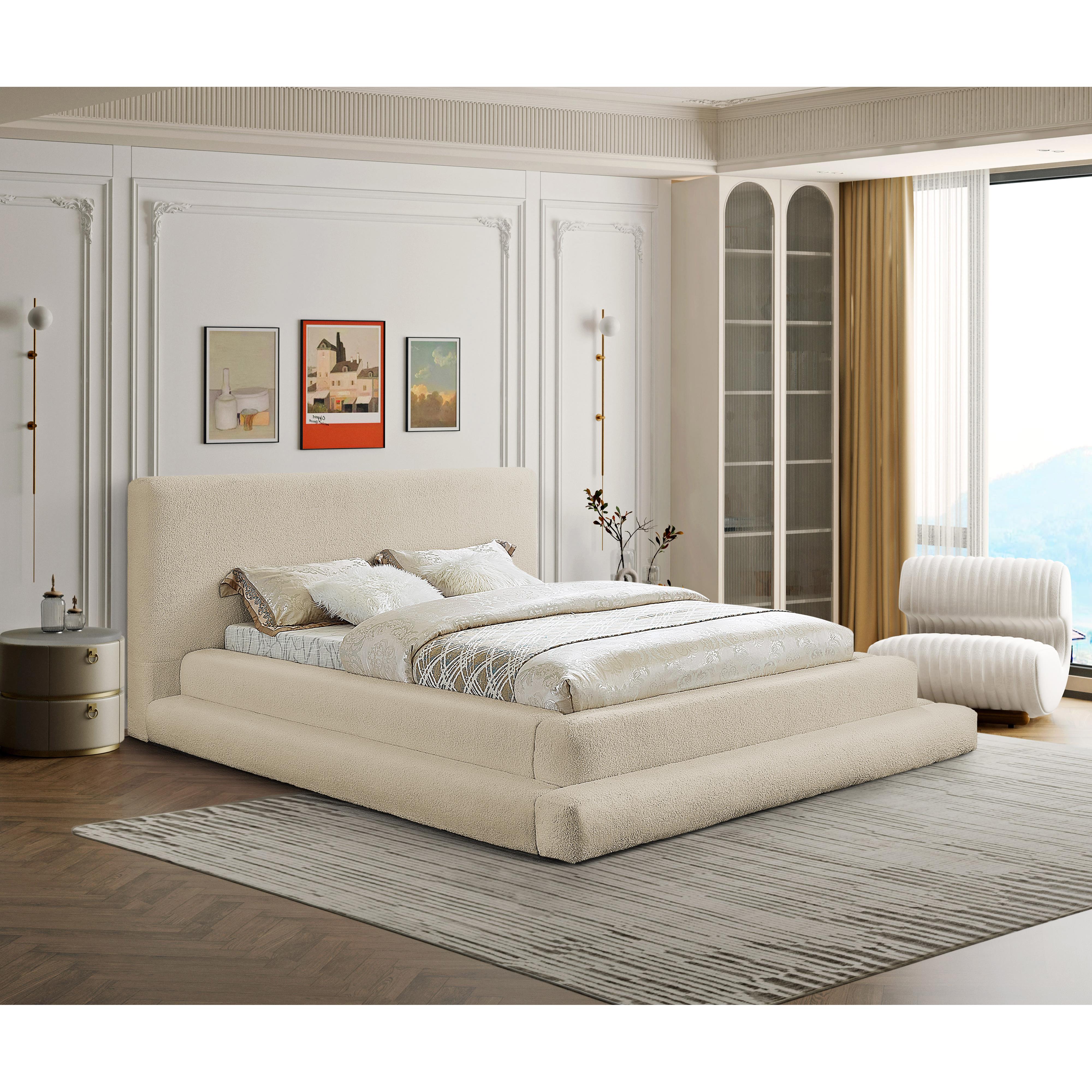 Meridian Dane Beige Teddy Fabric King Bed (3 Boxes)