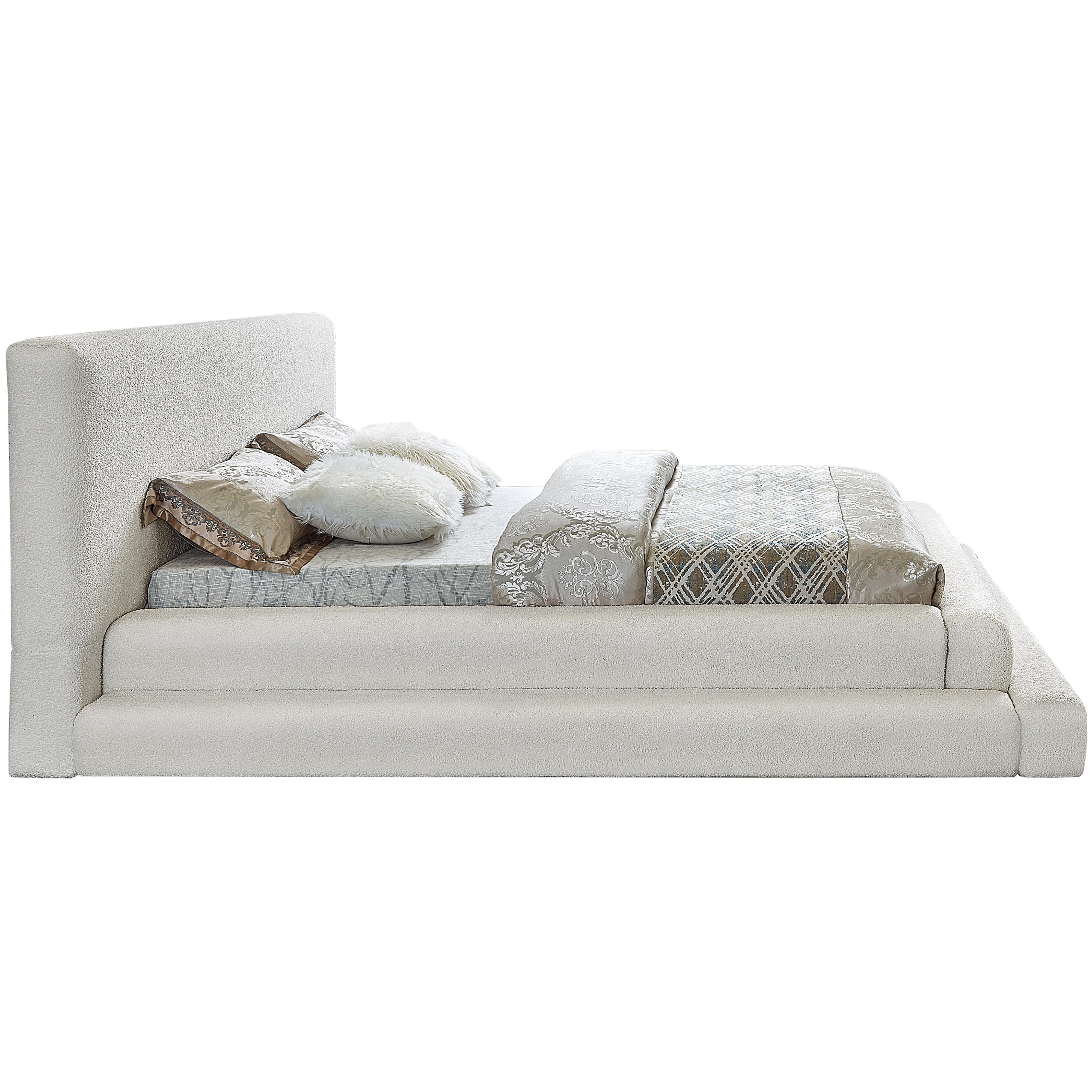 Meridian Dane Cream Teddy Fabric Queen Bed (3 Boxes)