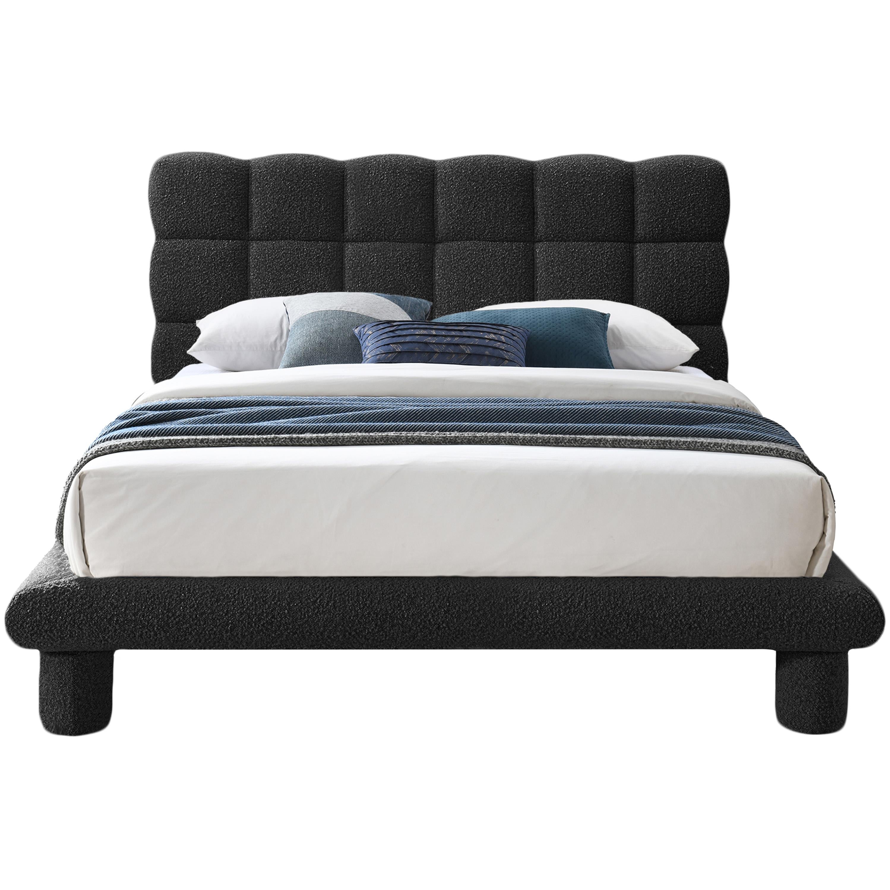 Meridian Deco Black Boucle Fabric Full Bed (3 Boxes)