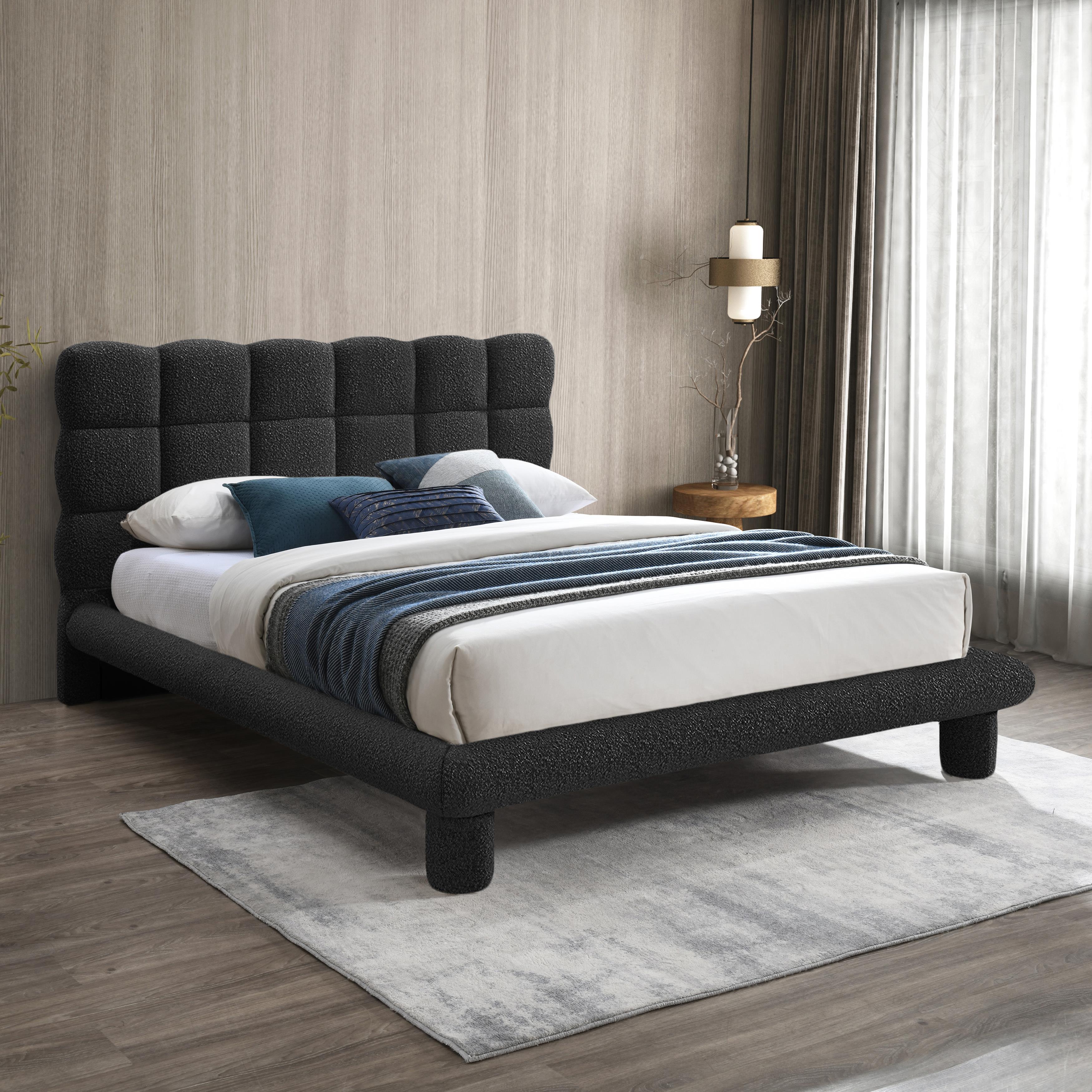 Meridian Deco Black Boucle Fabric King Bed (3 Boxes)