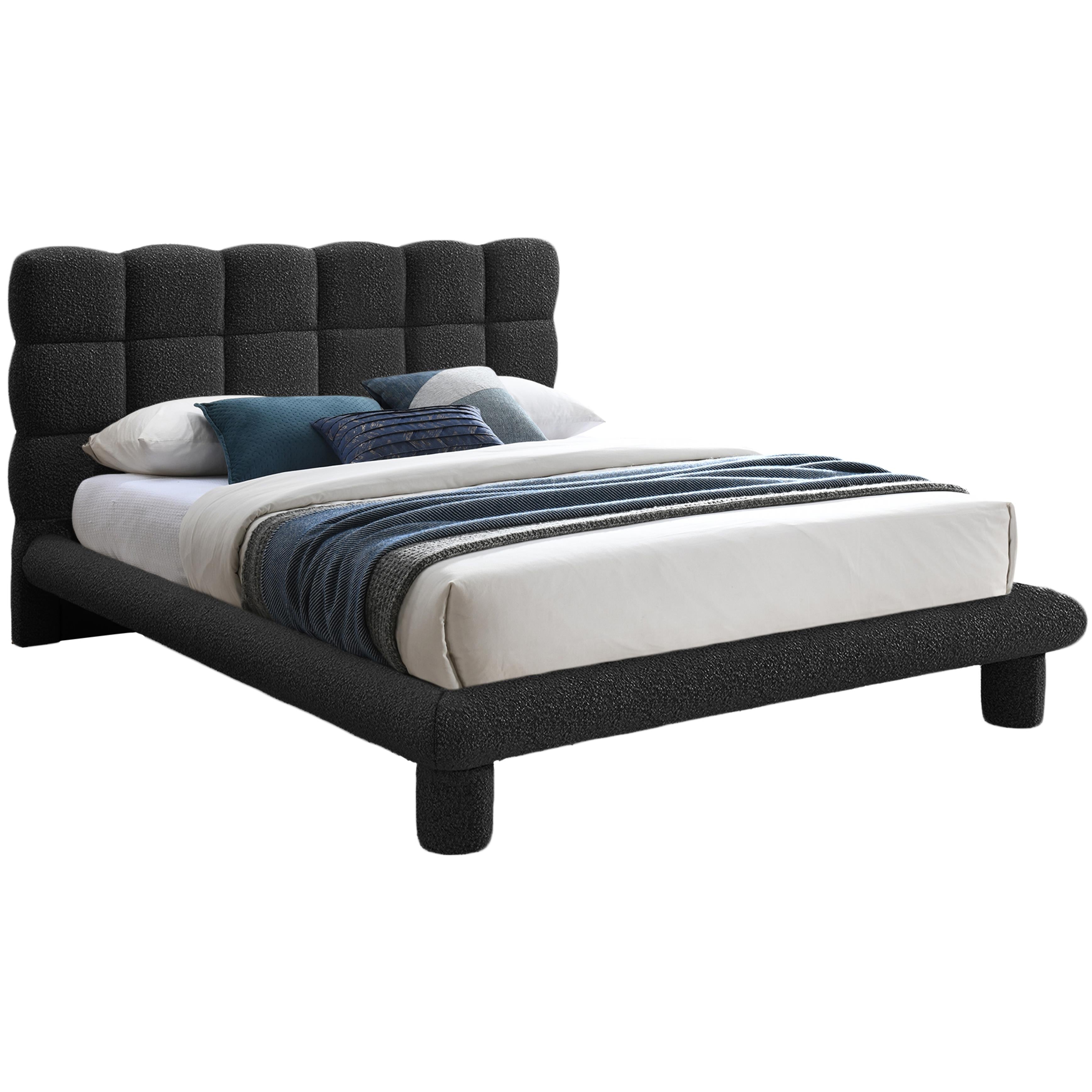 Meridian Deco Black Boucle Fabric Queen Bed (3 Boxes)