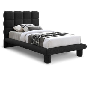 Meridian Deco Black Boucle Fabric Twin Bed (3 Boxes)