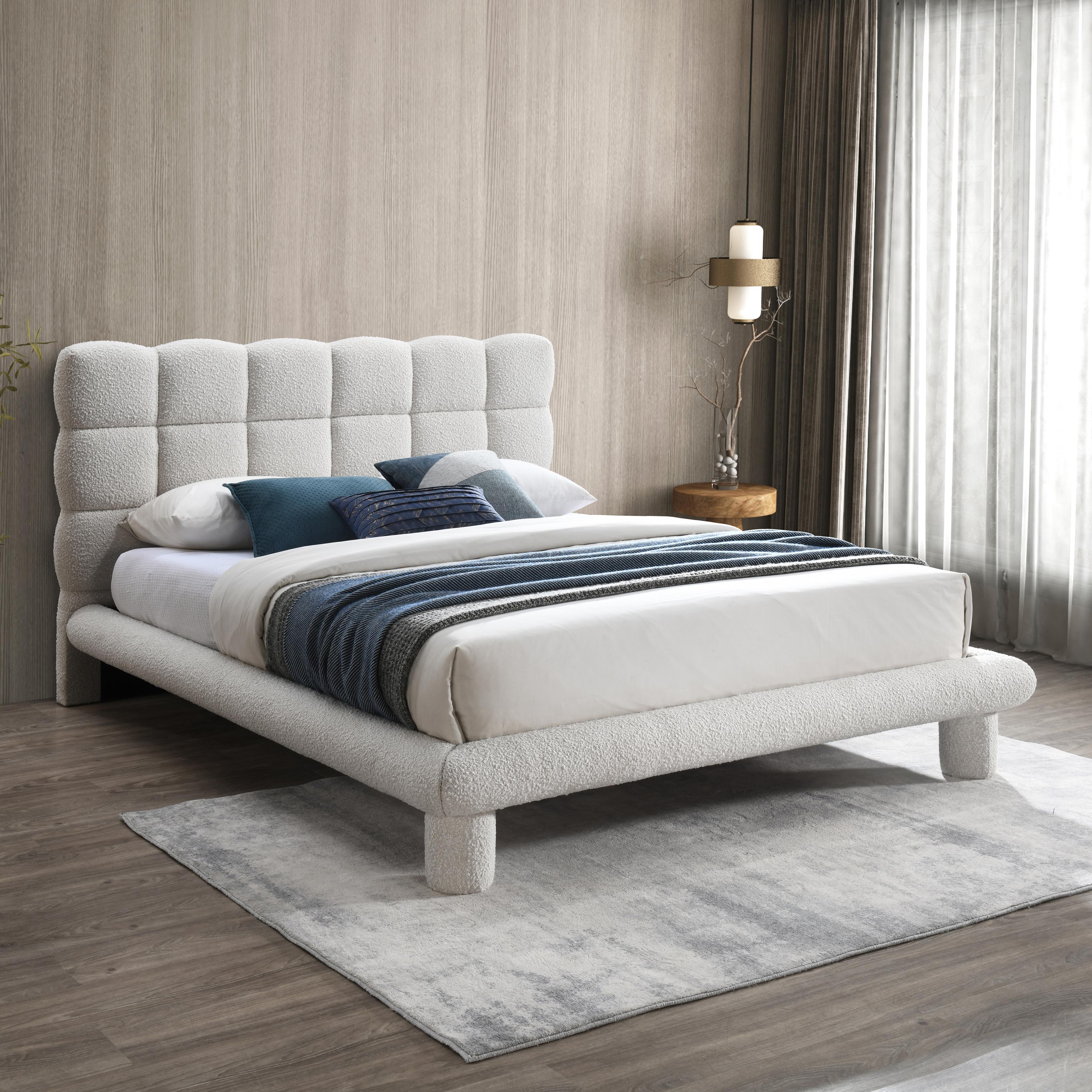 Meridian Deco Cream Boucle Fabric Full Bed (3 Boxes)