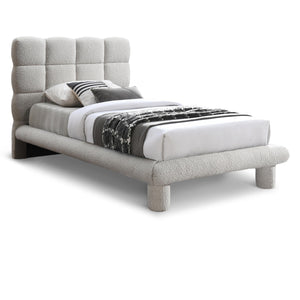Meridian Deco Cream Boucle Fabric Twin Bed (3 Boxes)