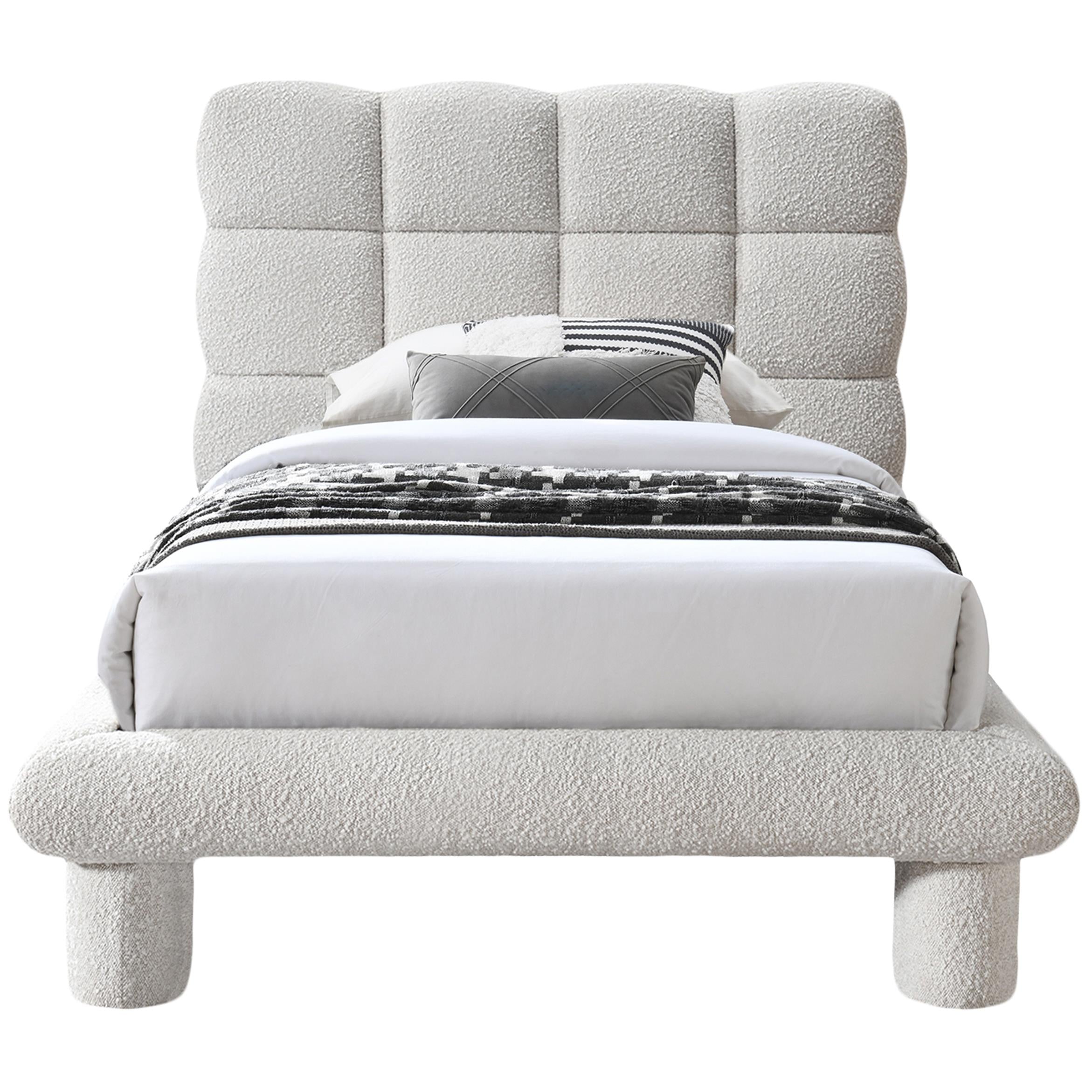 Meridian Deco Cream Boucle Fabric Twin Bed (3 Boxes)