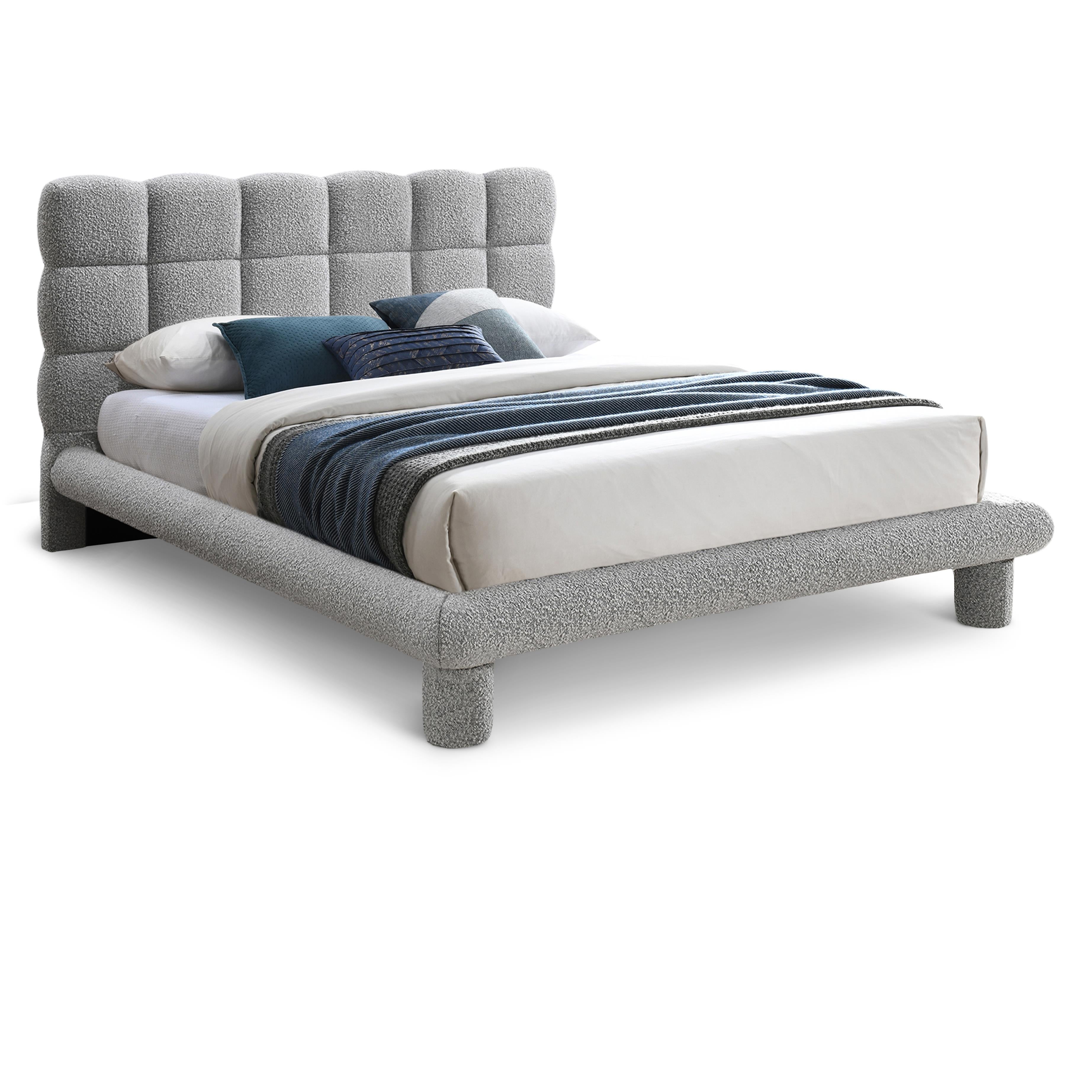 Meridian Deco Grey Boucle Fabric King Bed (3 Boxes)