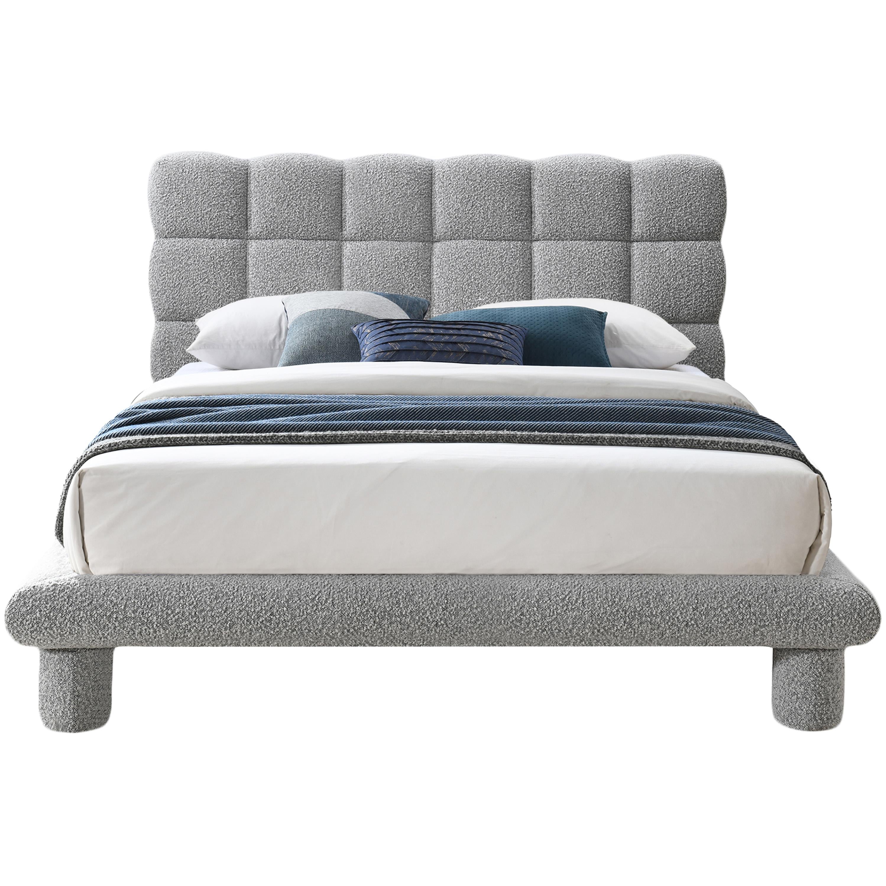 Meridian Deco Grey Boucle Fabric Queen Bed (3 Boxes)
