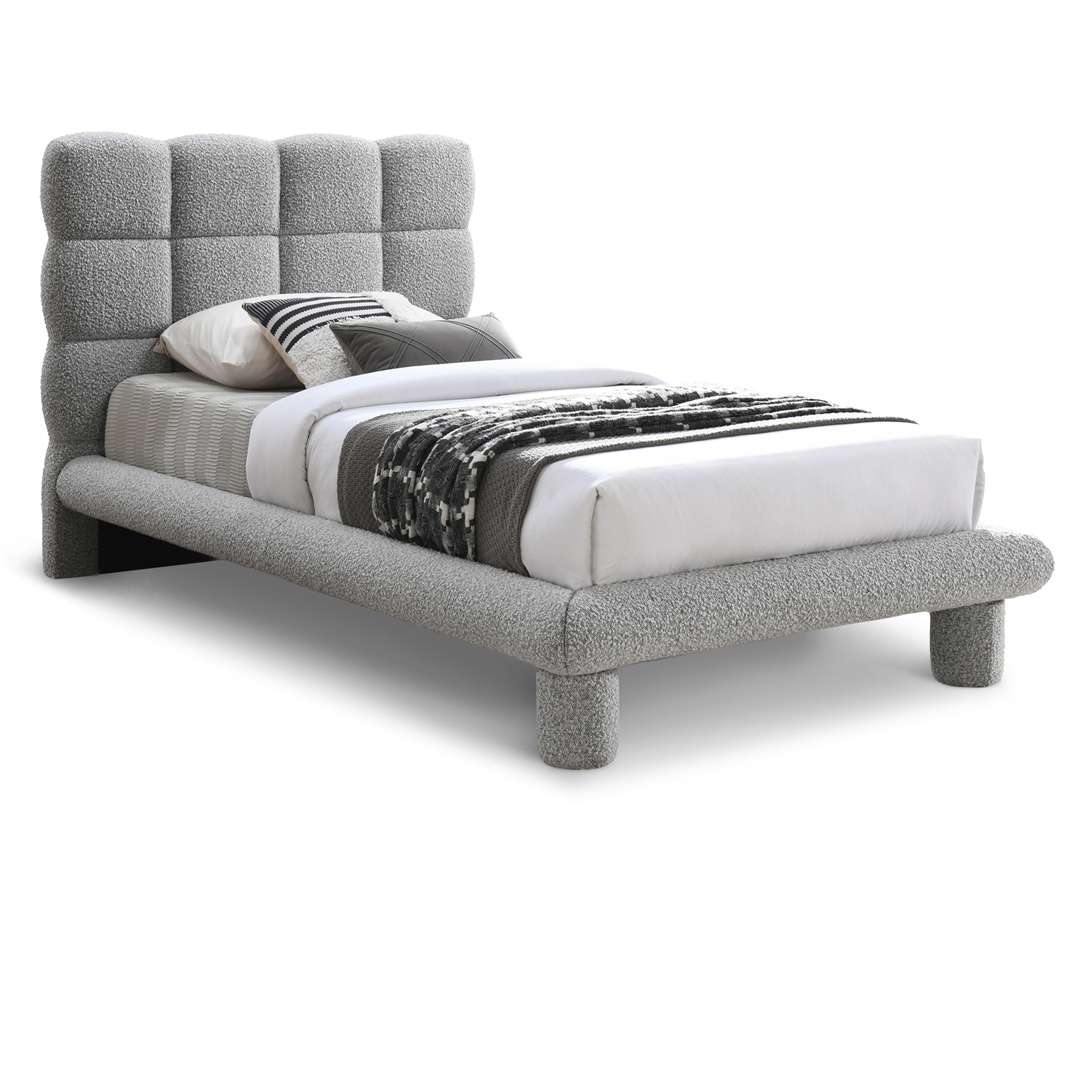 Meridian Deco Grey Boucle Fabric Twin Bed (3 Boxes)