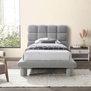Meridian Deco Grey Boucle Fabric Twin Bed (3 Boxes)