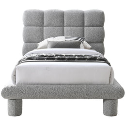 Meridian Deco Grey Boucle Fabric Twin Bed (3 Boxes)