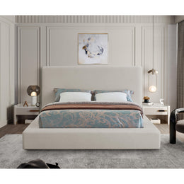 Meridian Devin Beige Linen Textured Fabric Full Bed