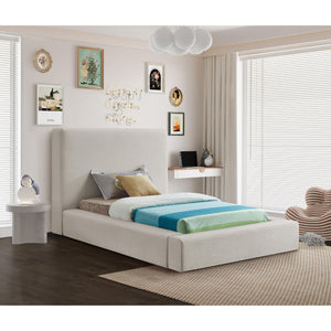 Meridian Devin Beige Linen Textured Fabric Twin Bed
