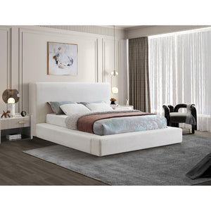 Meridian Devin Cream Linen Textured Fabric Queen Bed