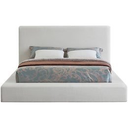 Meridian Devin Cream Linen Textured Fabric Queen Bed