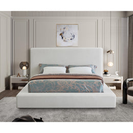 Meridian Devin Cream Linen Textured Fabric Queen Bed