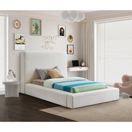 Meridian Devin Cream Linen Textured Fabric Twin Bed