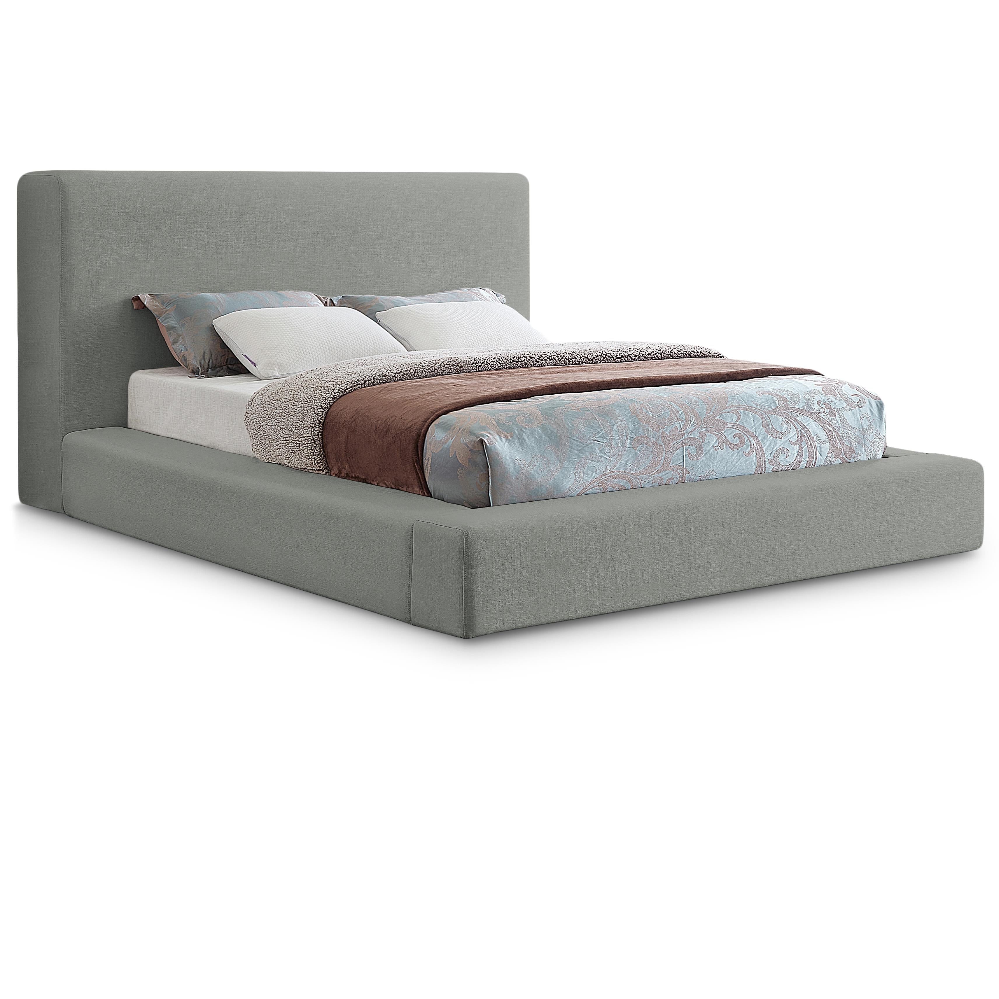 Meridian Devin Grey Linen Textured Fabric King Bed