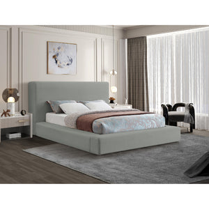 Meridian Devin Grey Linen Textured Fabric Queen Bed
