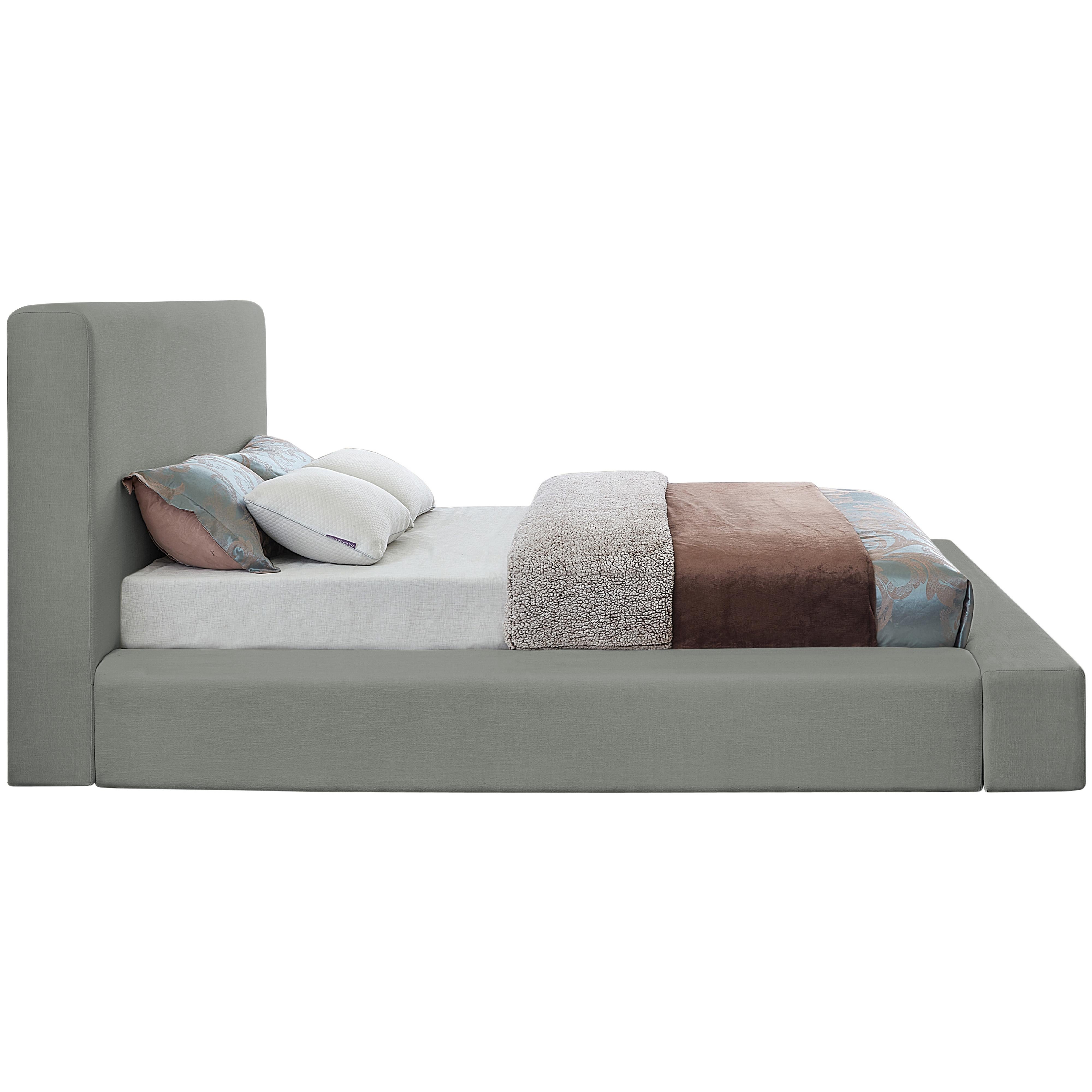 Meridian Devin Grey Linen Textured Fabric Queen Bed