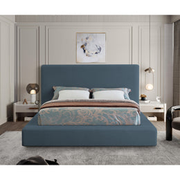 Meridian Devin Navy Linen Textured Fabric King Bed