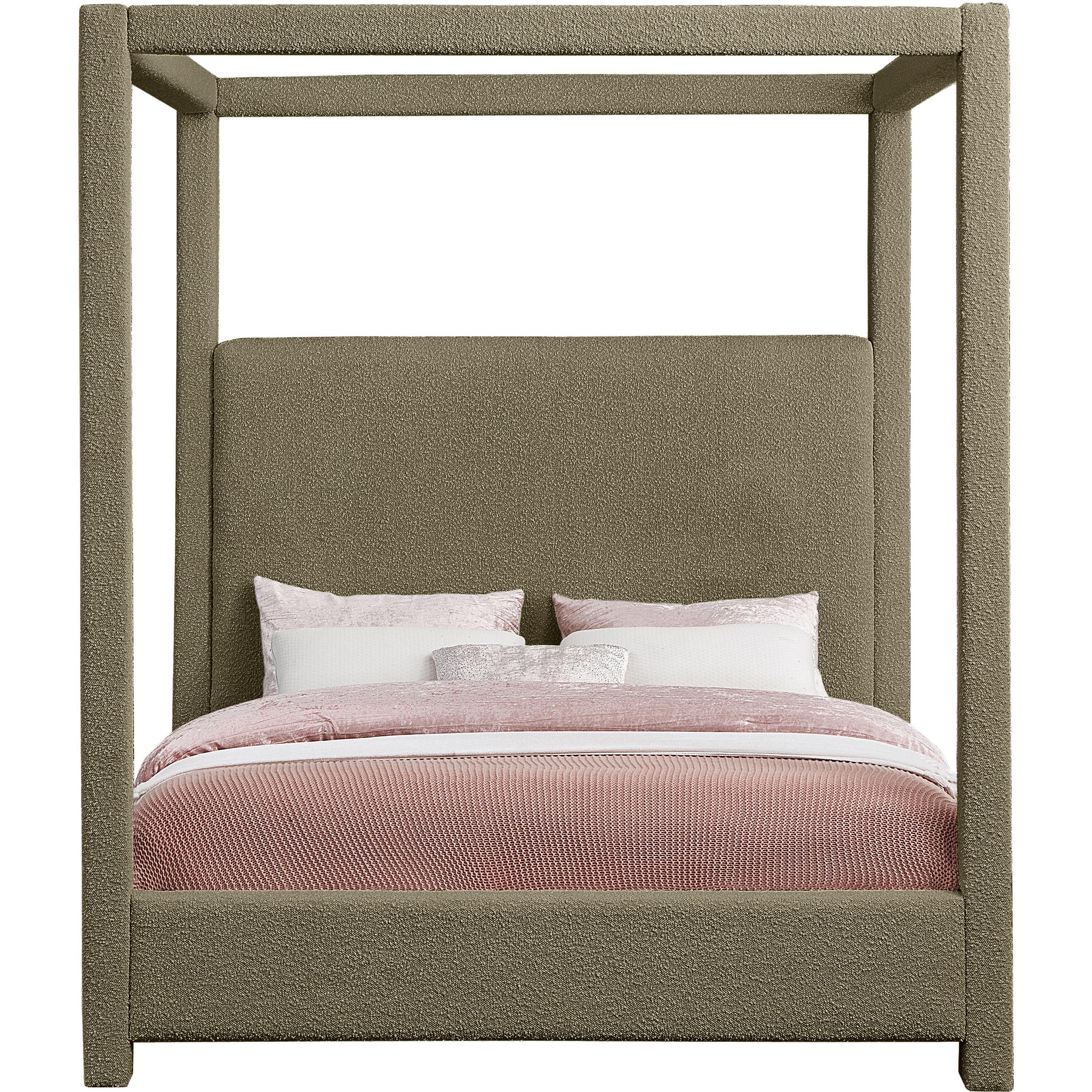 Meridian Eden Olive Boucle Fabric Queen Bed (3 Boxes)