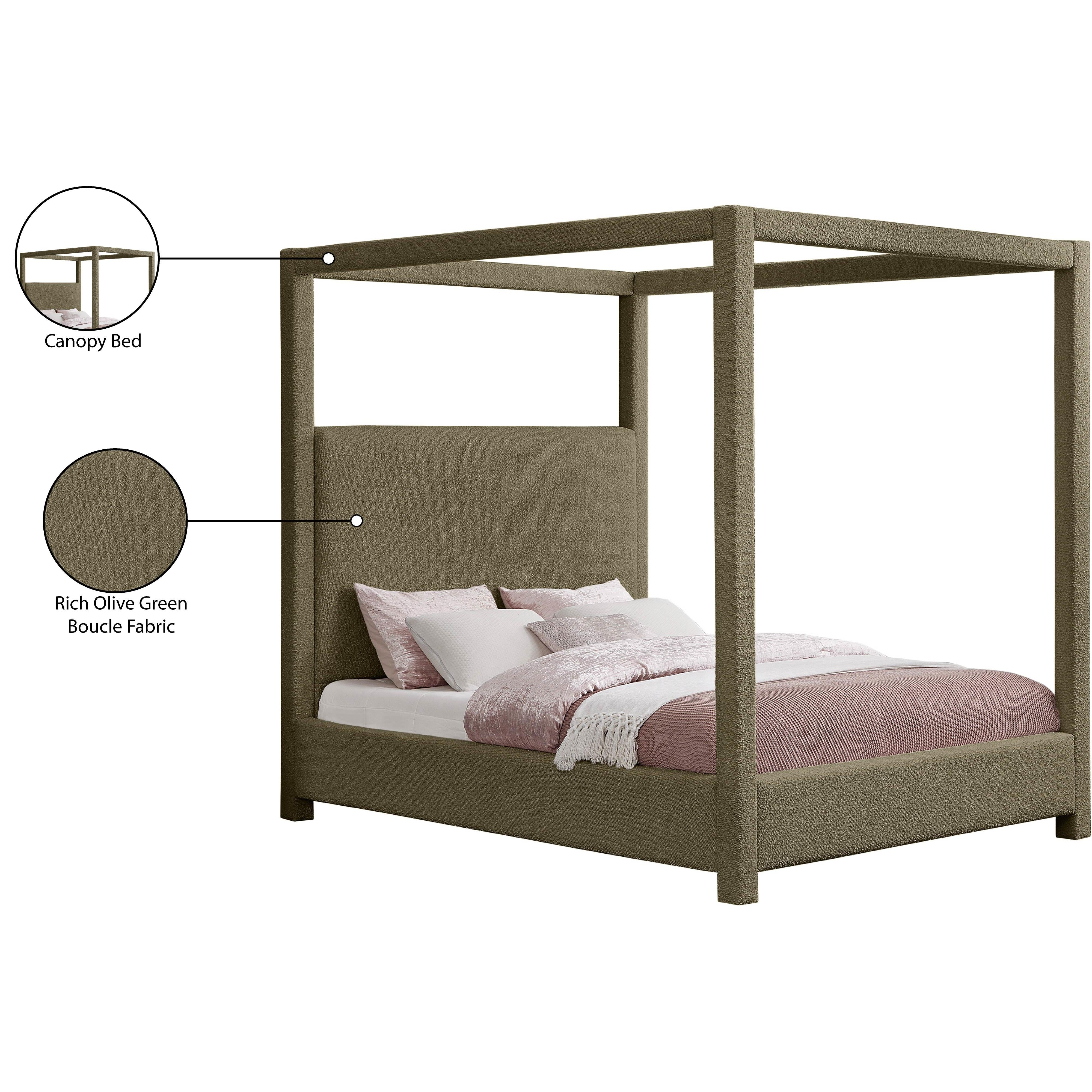 Meridian Eden Olive Boucle Fabric Queen Bed (3 Boxes)