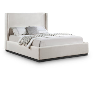Meridian Flynn Beige Linen Textured Fabric King Bed