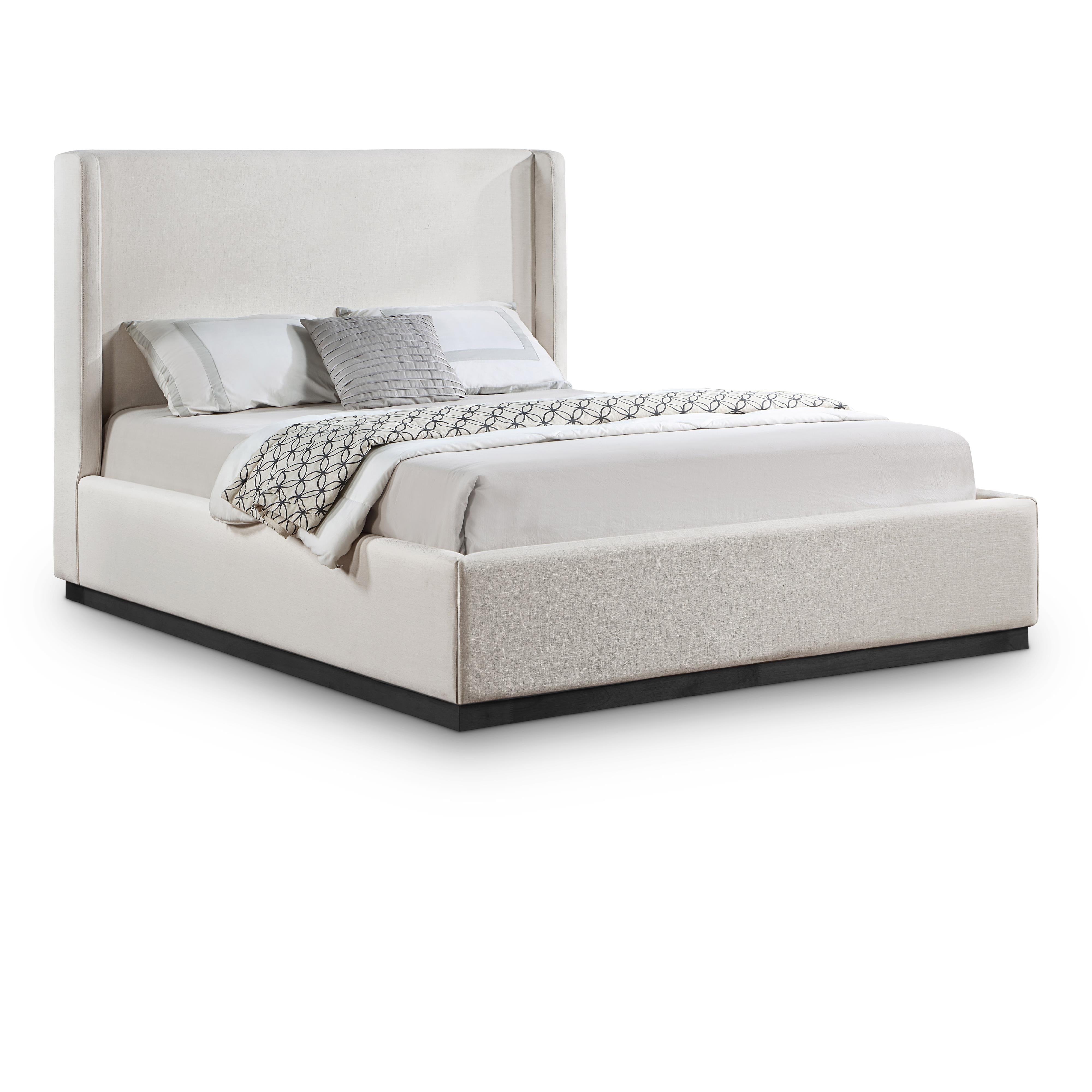 Meridian Flynn Beige Linen Textured Fabric King Bed