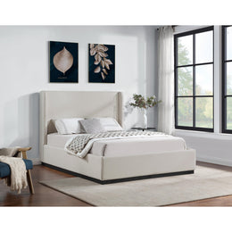 Meridian Flynn Beige Linen Textured Fabric King Bed