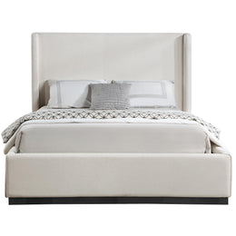 Meridian Flynn Beige Linen Textured Fabric King Bed