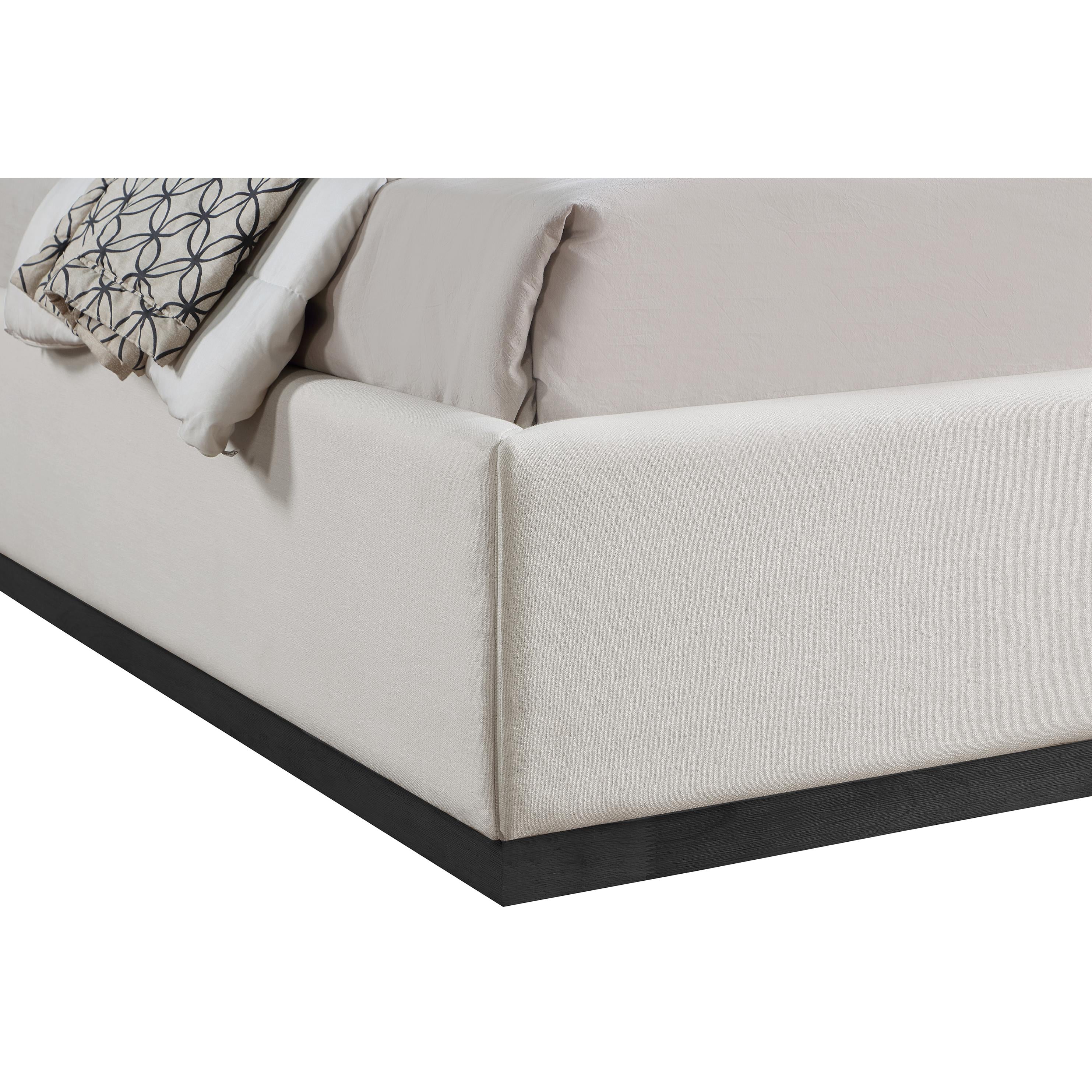 Meridian Flynn Beige Linen Textured Fabric King Bed