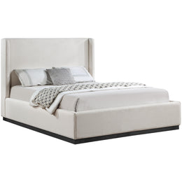 Meridian Flynn Beige Linen Textured Fabric King Bed