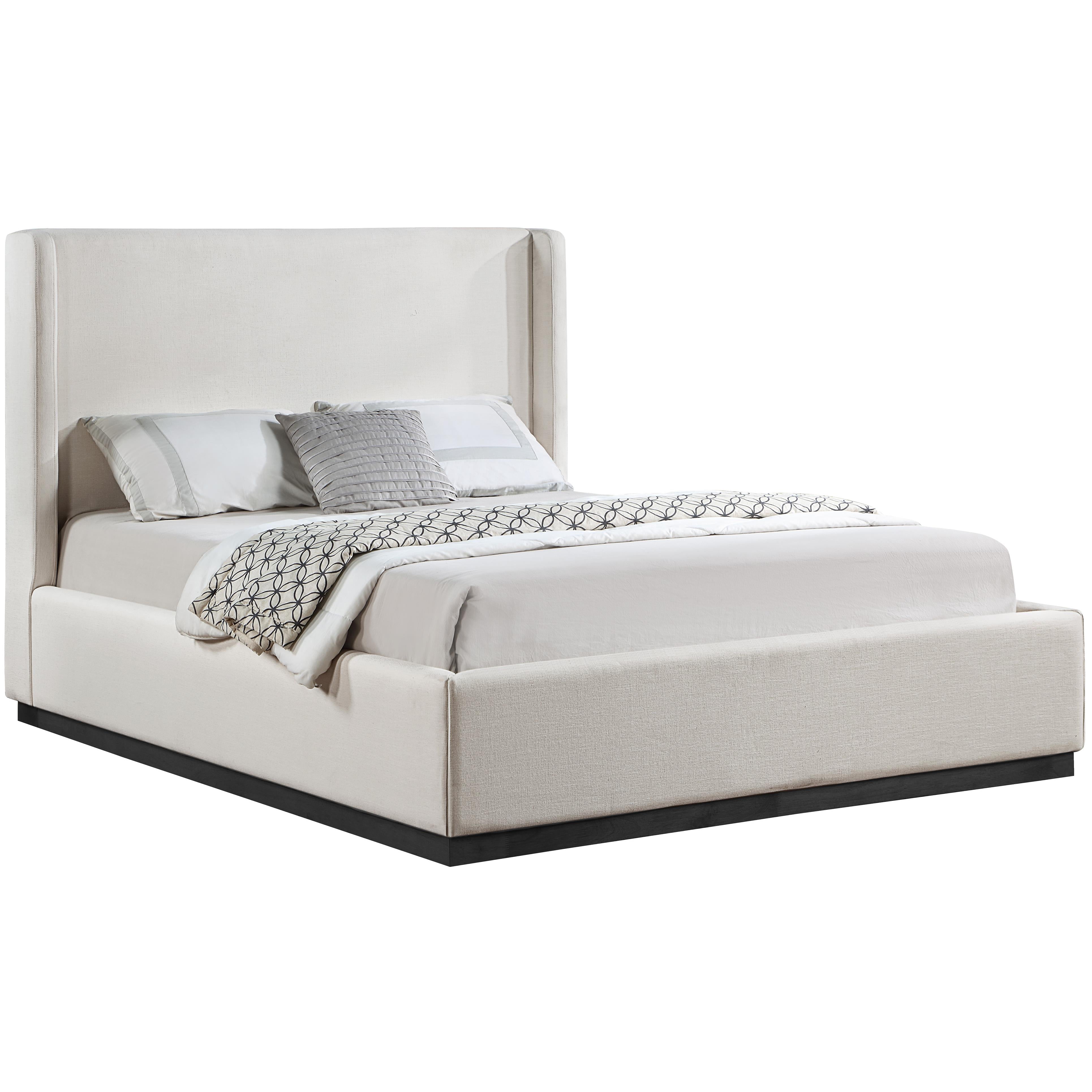 Meridian Flynn Beige Linen Textured Fabric King Bed