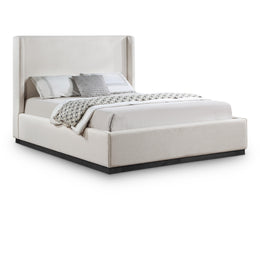 Meridian Flynn Beige Linen Textured Fabric Queen Bed