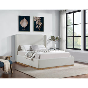 Meridian Flynn Cream Linen Textured Fabric Queen Bed