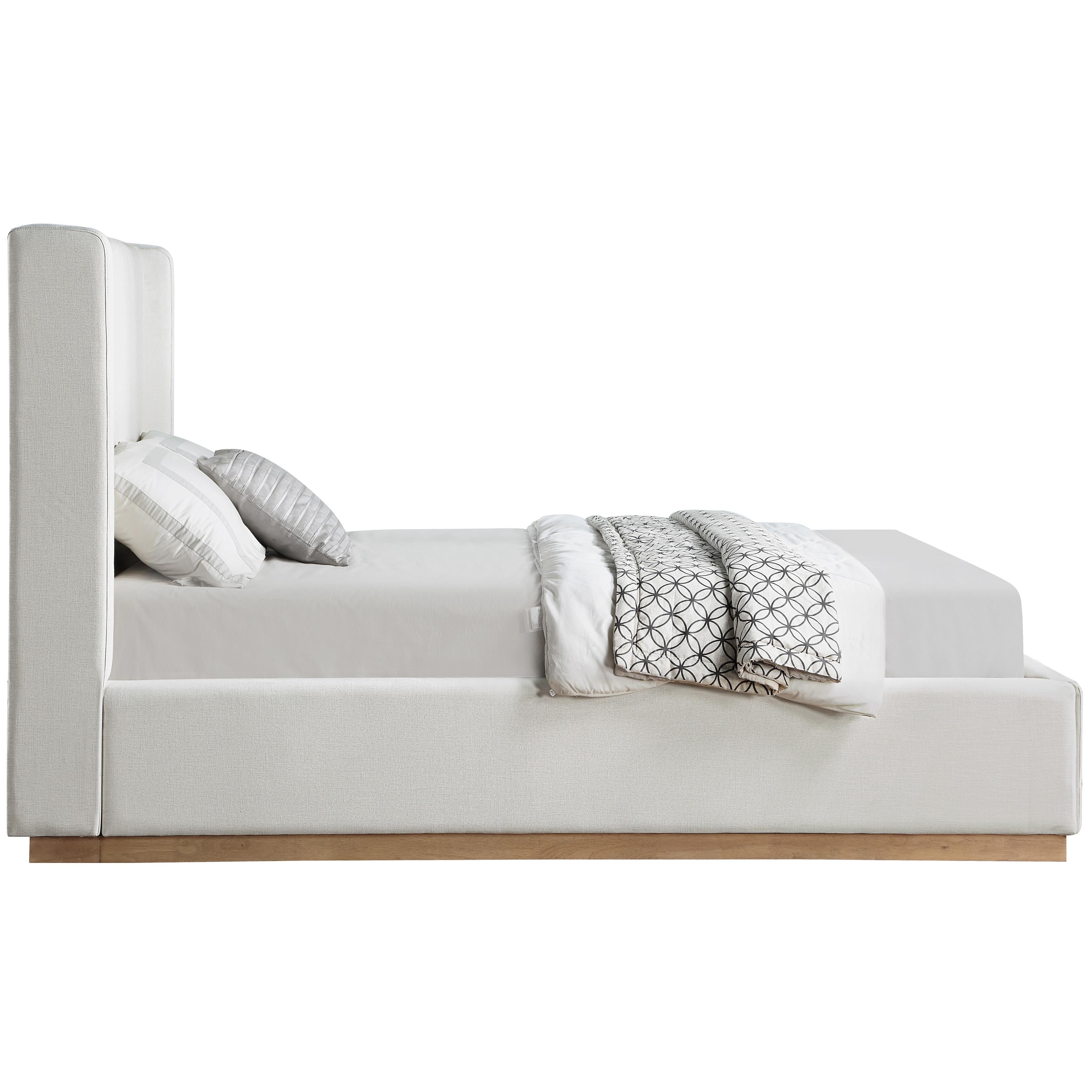 Meridian Flynn Cream Linen Textured Fabric Queen Bed