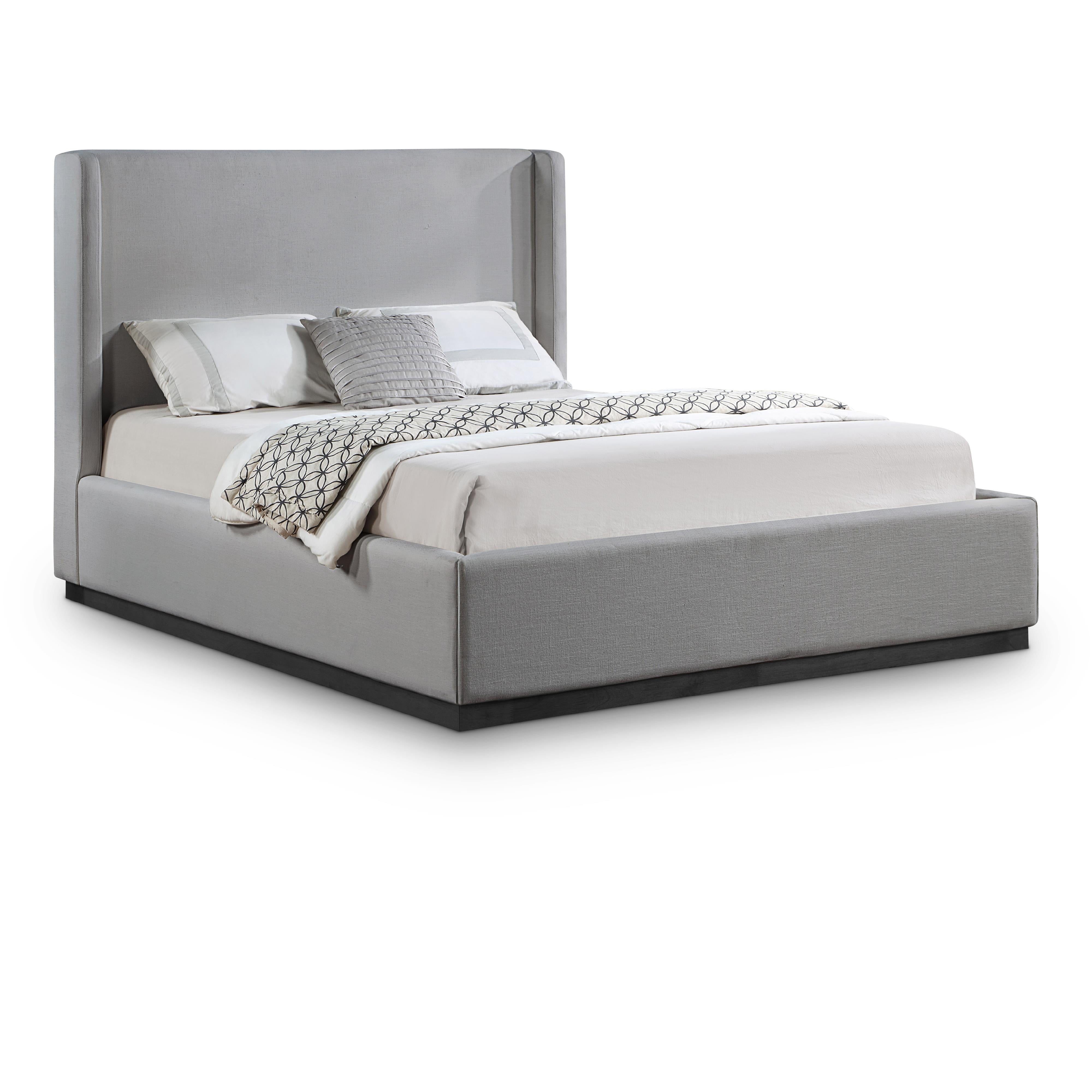 Meridian Flynn Grey Linen Textured Fabric King Bed