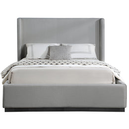 Meridian Flynn Grey Linen Textured Fabric Queen Bed