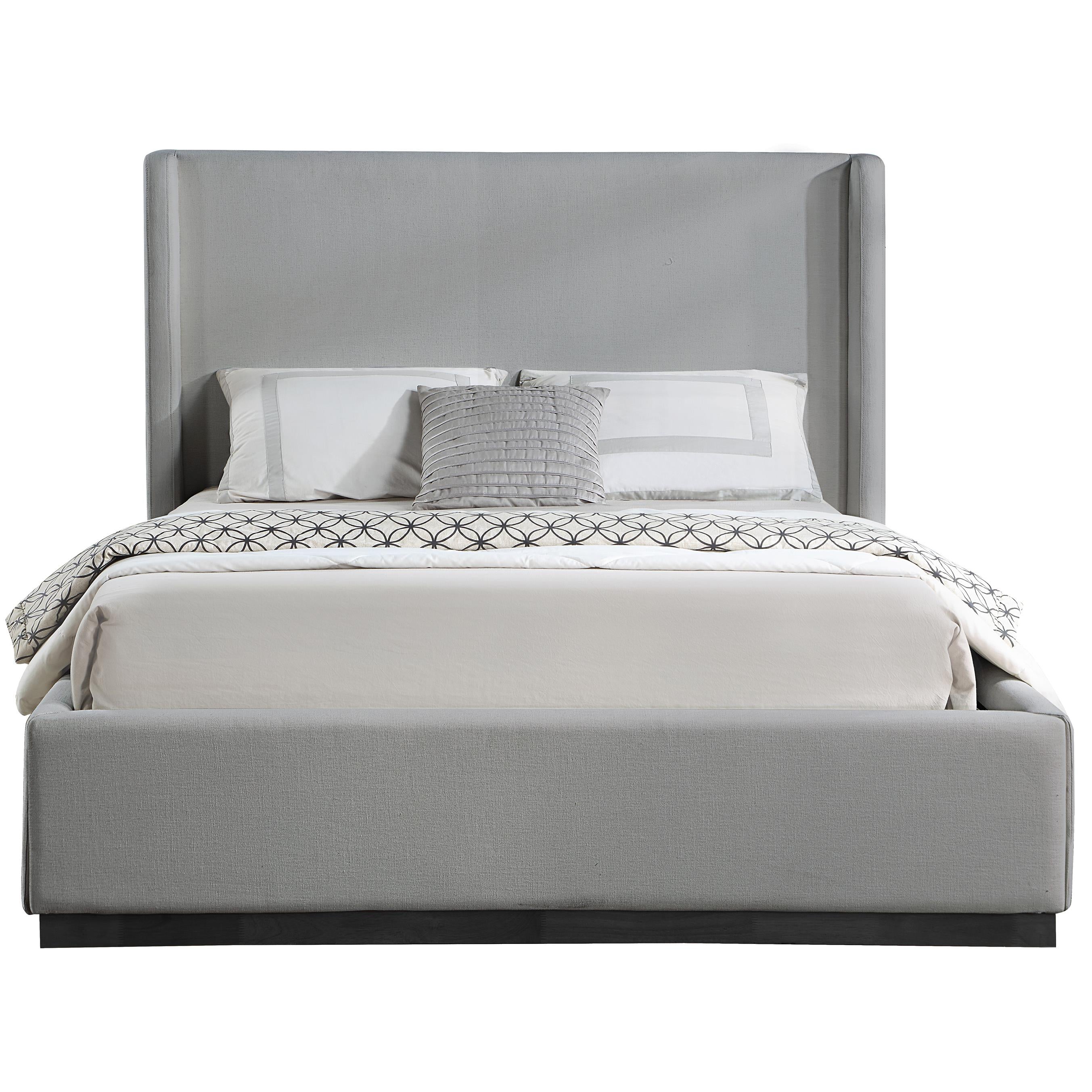 Meridian Flynn Grey Linen Textured Fabric Queen Bed