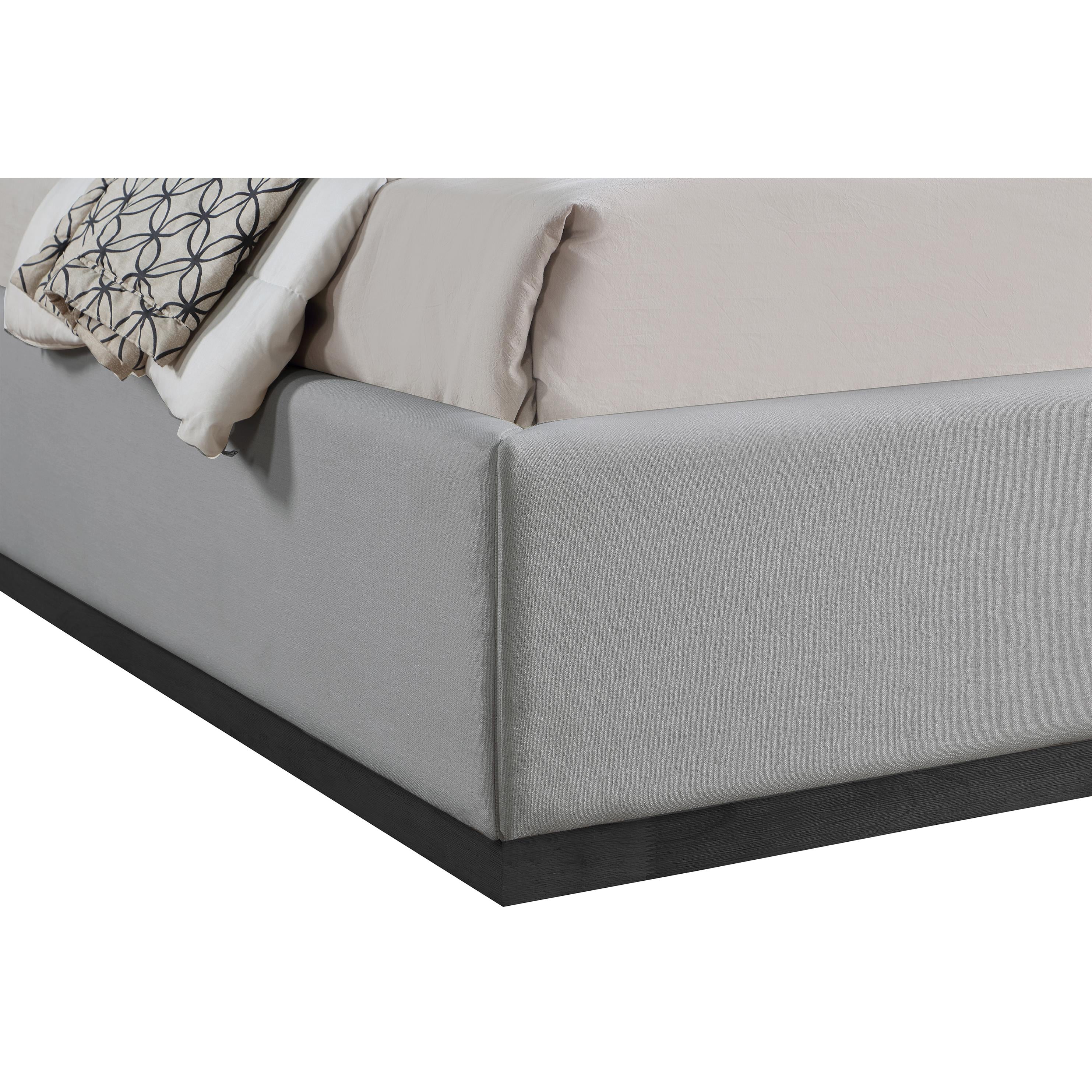 Meridian Flynn Grey Linen Textured Fabric Queen Bed