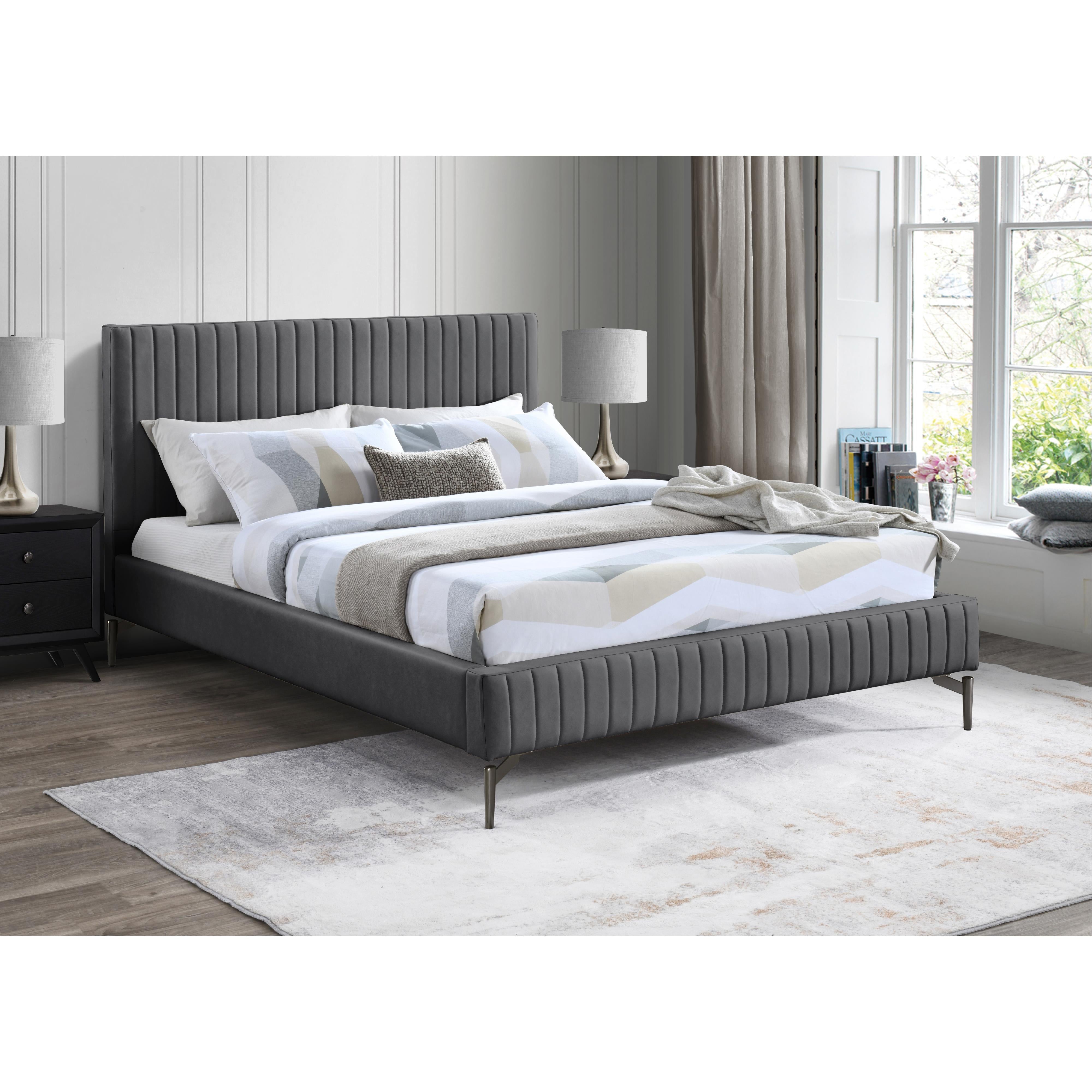Meridian Gallo Dark Grey Vegan Leather King Bed
