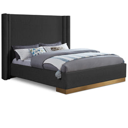 Meridian Halton Black Boucle Fabric Queen Bed (3 Boxes)