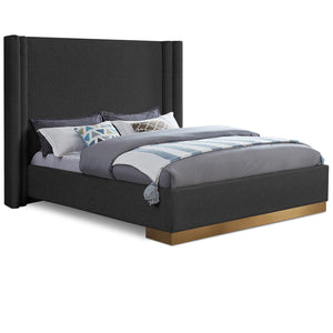 Meridian Halton Black Boucle Fabric Queen Bed (3 Boxes)