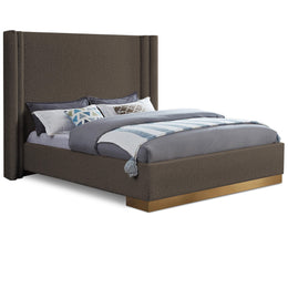 Meridian Halton Brown Boucle Fabric Queen Bed (3 Boxes)