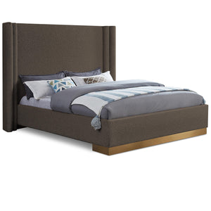 Meridian Halton Brown Boucle Fabric Queen Bed (3 Boxes)