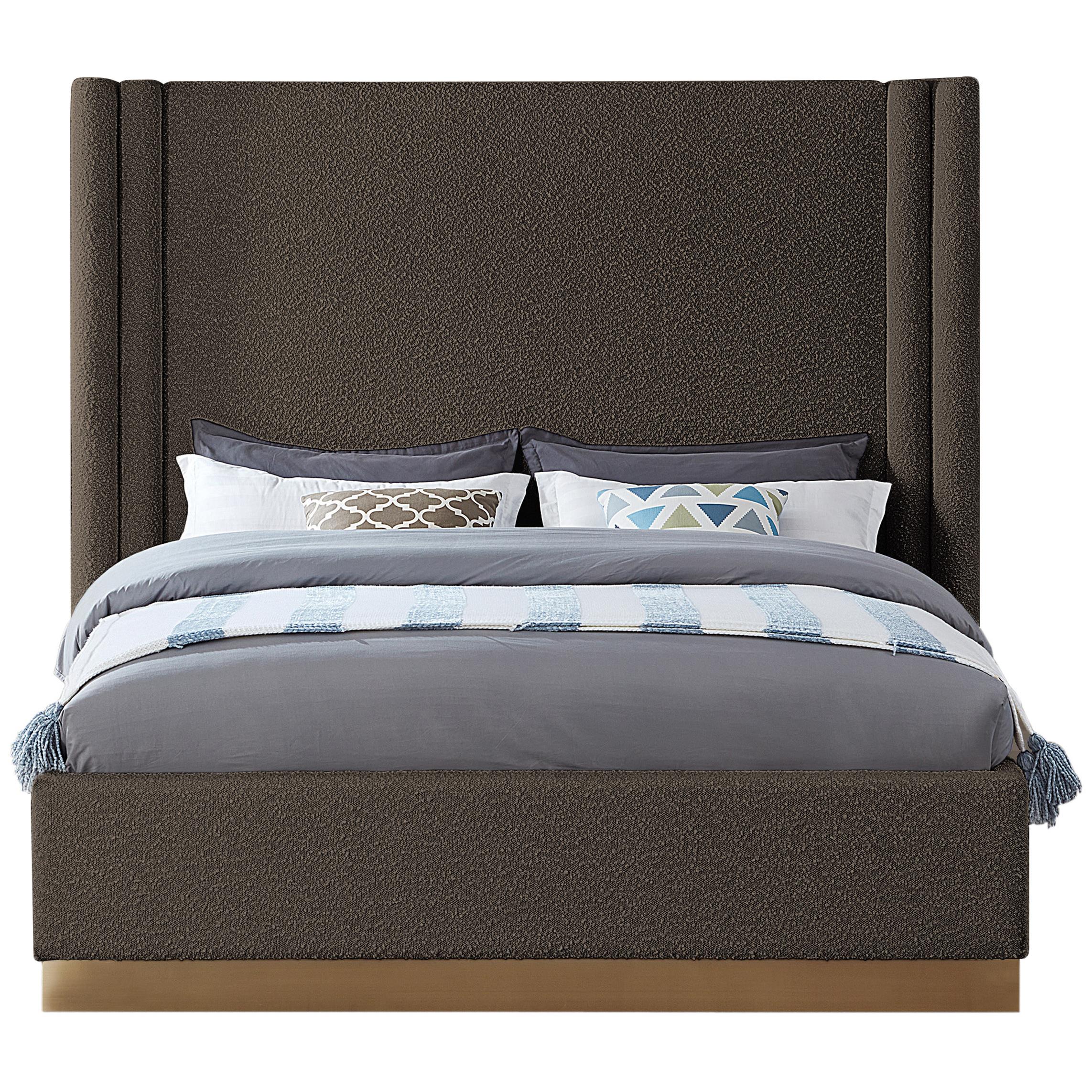 Meridian Halton Brown Boucle Fabric Queen Bed (3 Boxes)