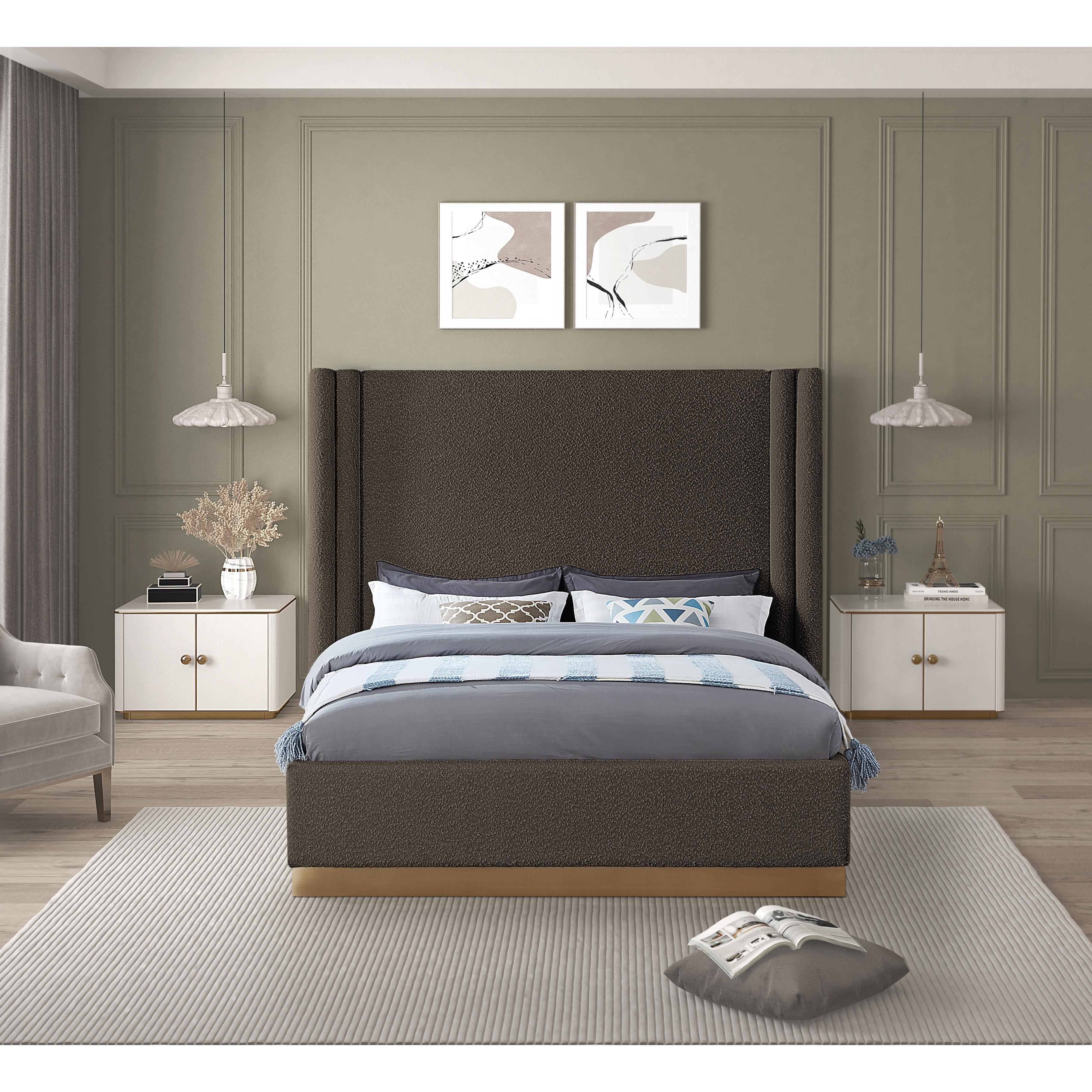 Meridian Halton Brown Boucle Fabric Queen Bed (3 Boxes)