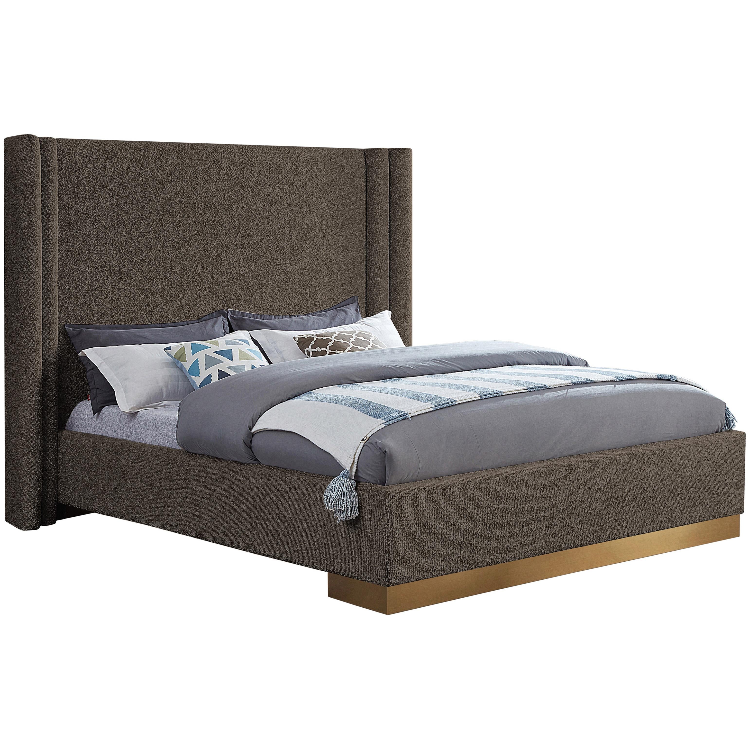 Meridian Halton Brown Boucle Fabric Queen Bed (3 Boxes)