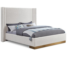 Meridian Halton Cream Boucle Fabric Queen Bed (3 Boxes)