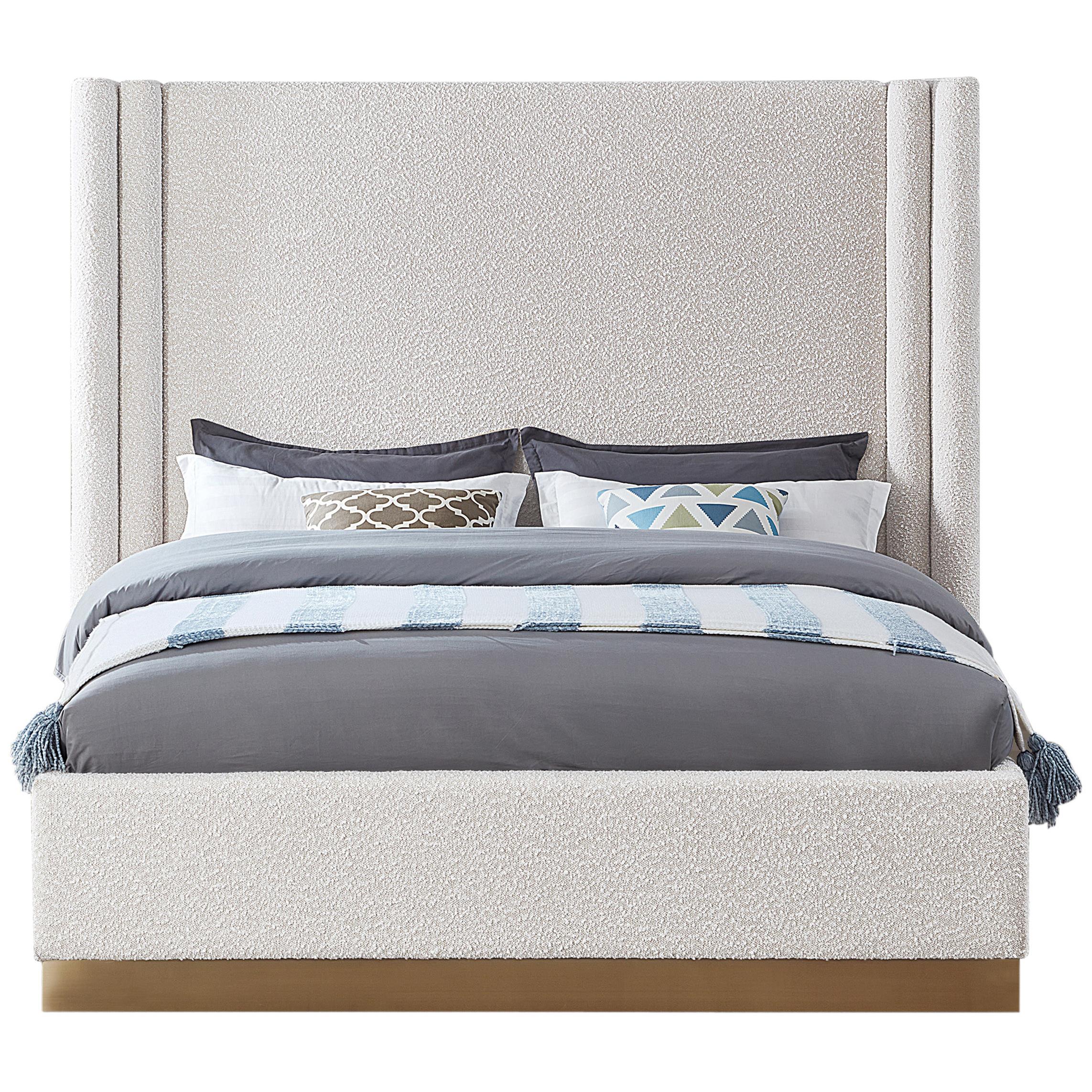 Meridian Halton Cream Boucle Fabric Queen Bed (3 Boxes)